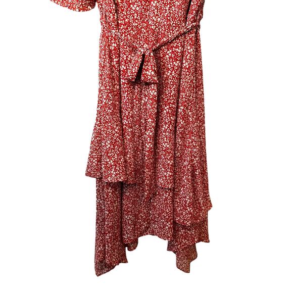Estelle New Women's Ditsy Floral Asymmetrical Midi Dress Red Plus Size 4X Fairy - Picture 8 of 13